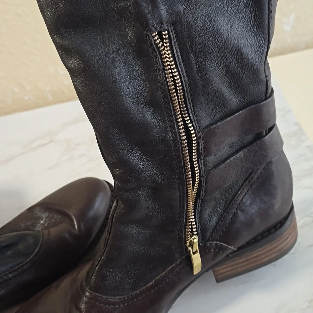 Vince Camuto Black and Brown Knee-High Boots with Buckle Detail